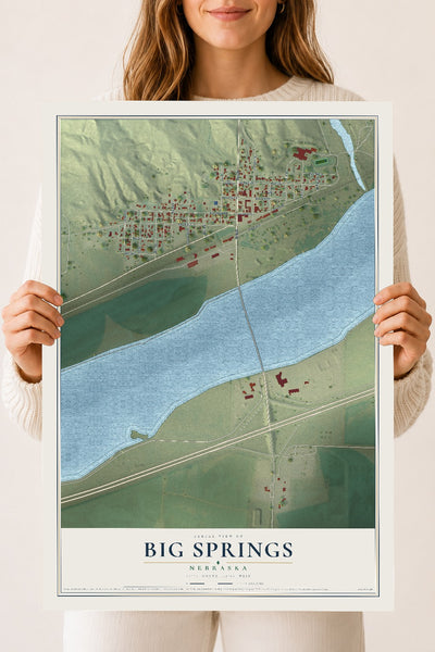 Map of Big Springs, Nebraska, 18 x 24 inch unframed archival matte print