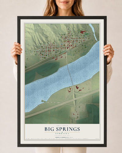Map of Big Springs, Nebraska, 24 x 36 inch print in a black wood frame