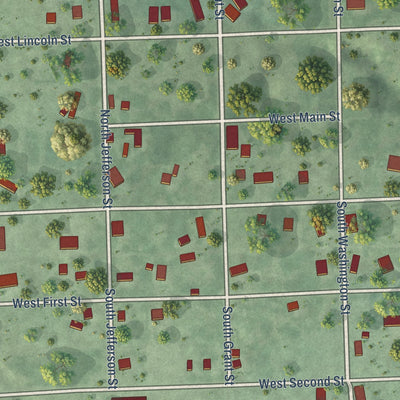 Close-up of the map of Blue Springs, Nebraska print showing street and building detail