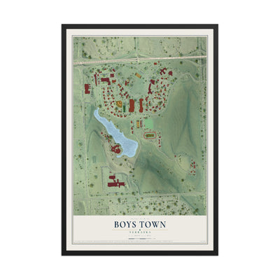 Map of Boys Town, Nebraska, 12 x 18 inch print in a black wood frame