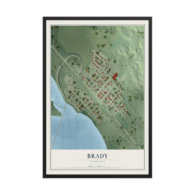 Map of Brady, Nebraska, 12 x 18 inch print in a black wood frame