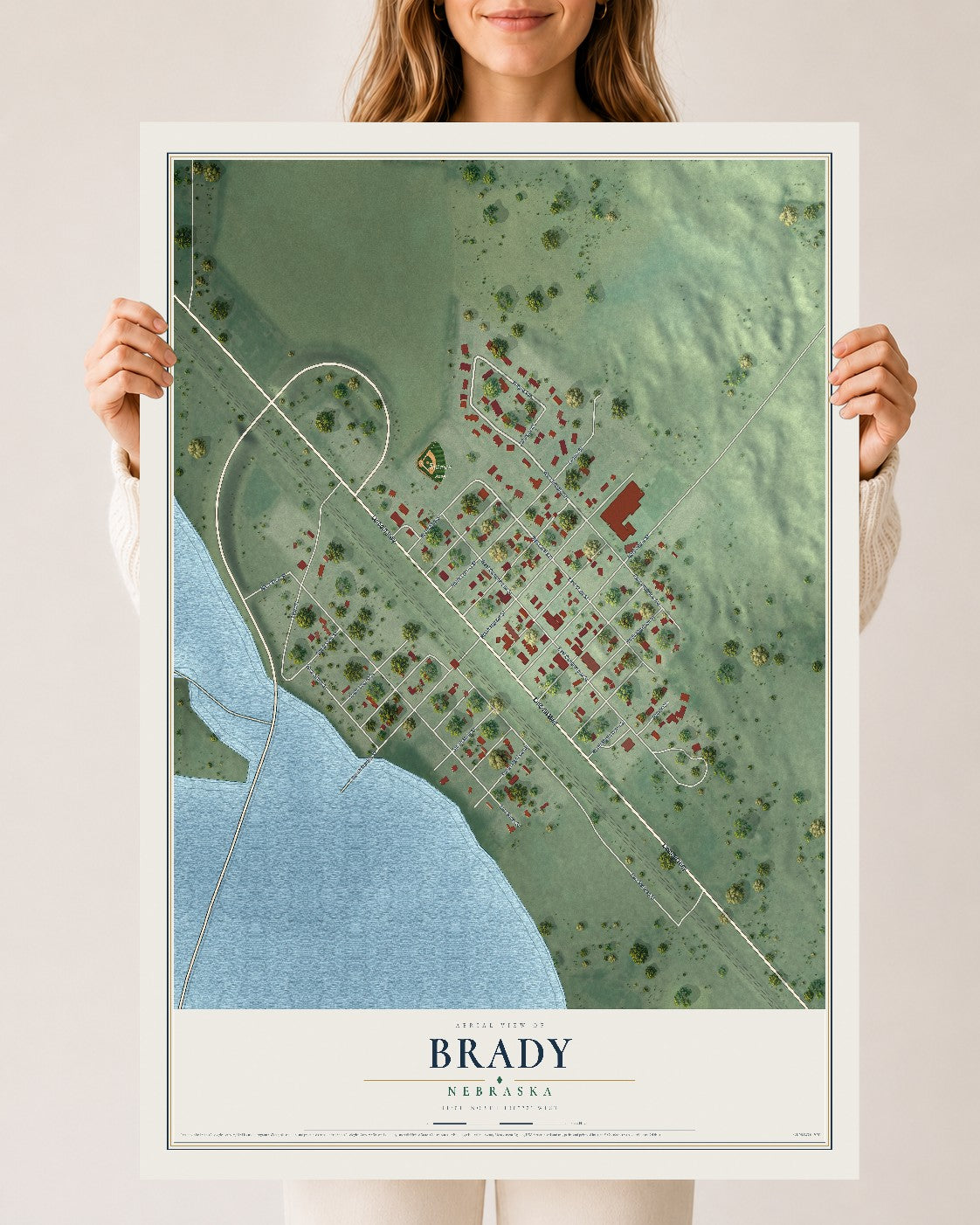 Map of Brady, Nebraska, 24 x 36 inch unframed archival matte print