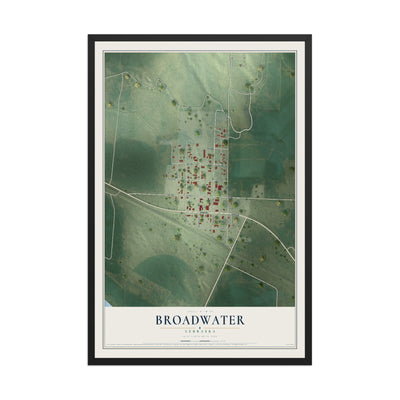 Map of Broadwater, Nebraska, 12 x 18 inch print in a black wood frame