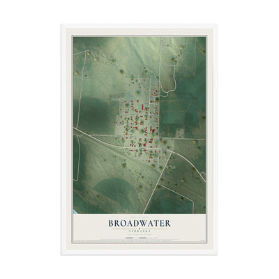 Map of Broadwater, Nebraska, 12 x 18 inch print in a white wood frame