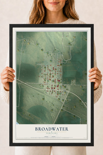 Map of Broadwater, Nebraska, 18 x 24 inch print in a black wood frame