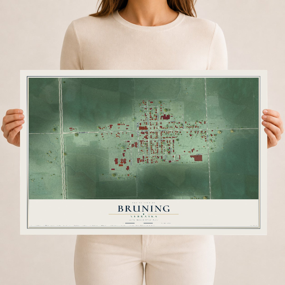 Map of Bruning, Nebraska, 12 x 18 inch unframed archival matte print