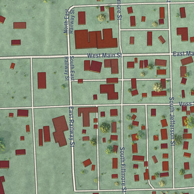 Close-up of the map of Bruning, Nebraska print showing street and building detail