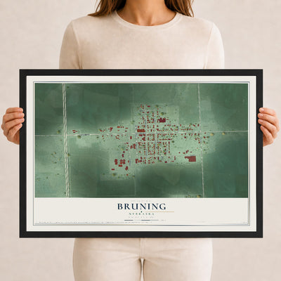 Map of Bruning, Nebraska, 12 x 18 inch print in a black wood frame