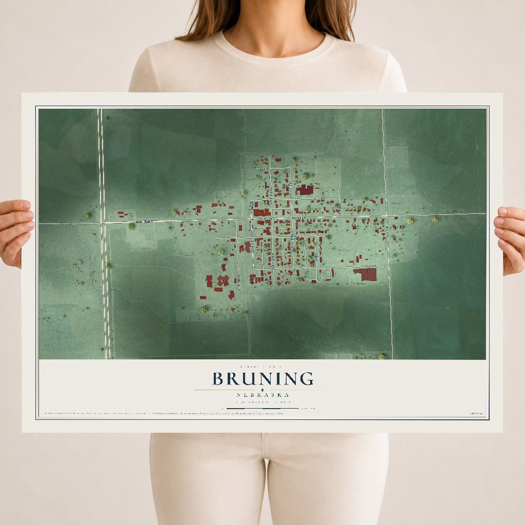 Map of Bruning, Nebraska, 18 x 24 inch unframed archival matte print