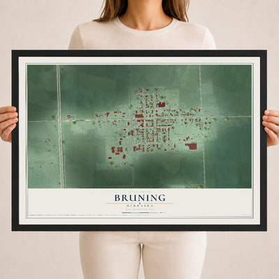 Map of Bruning, Nebraska, 18 x 24 inch print in a black wood frame