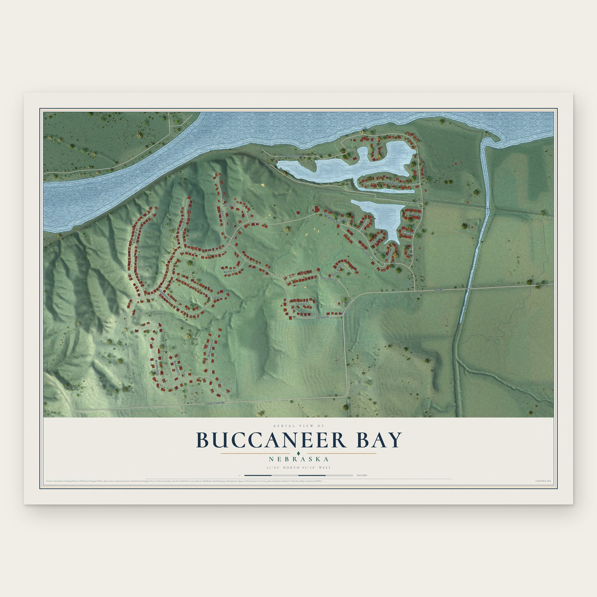 Buccaneer Bay, Nebraska map print, the full design