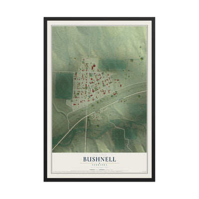 Map of Bushnell, Nebraska, 12 x 18 inch print in a black wood frame