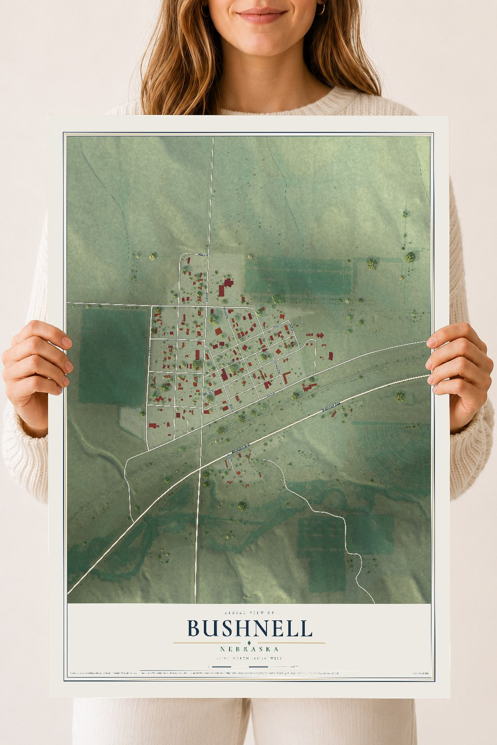 Map of Bushnell, Nebraska, 18 x 24 inch unframed archival matte print