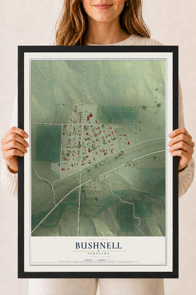 Map of Bushnell, Nebraska, 18 x 24 inch print in a black wood frame
