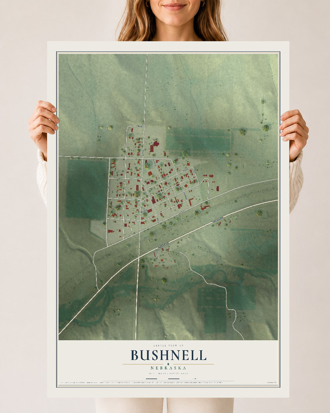 Map of Bushnell, Nebraska, 24 x 36 inch unframed archival matte print