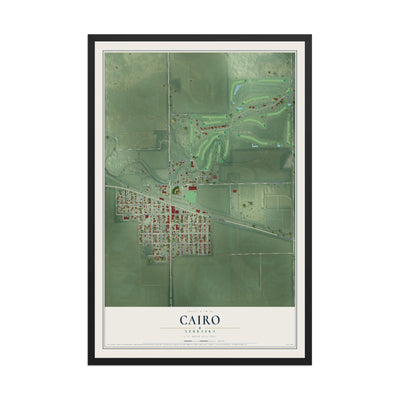 Map of Cairo, Nebraska, 12 x 18 inch print in a black wood frame