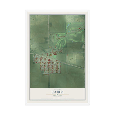 Map of Cairo, Nebraska, 12 x 18 inch print in a white wood frame