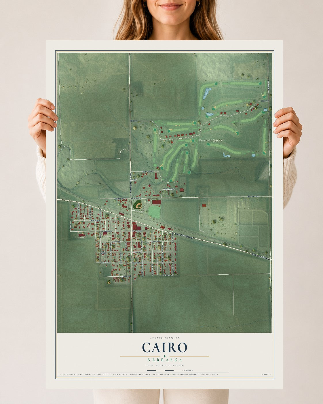 Map of Cairo, Nebraska, 24 x 36 inch unframed archival matte print