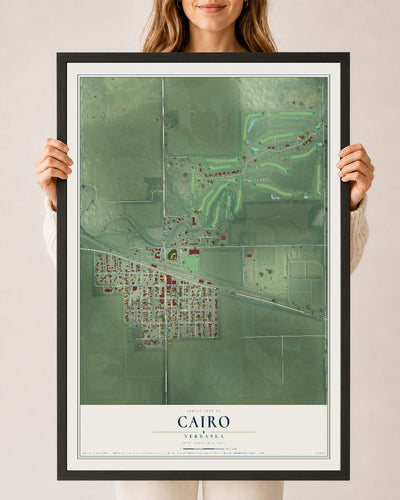 Map of Cairo, Nebraska, 24 x 36 inch print in a black wood frame