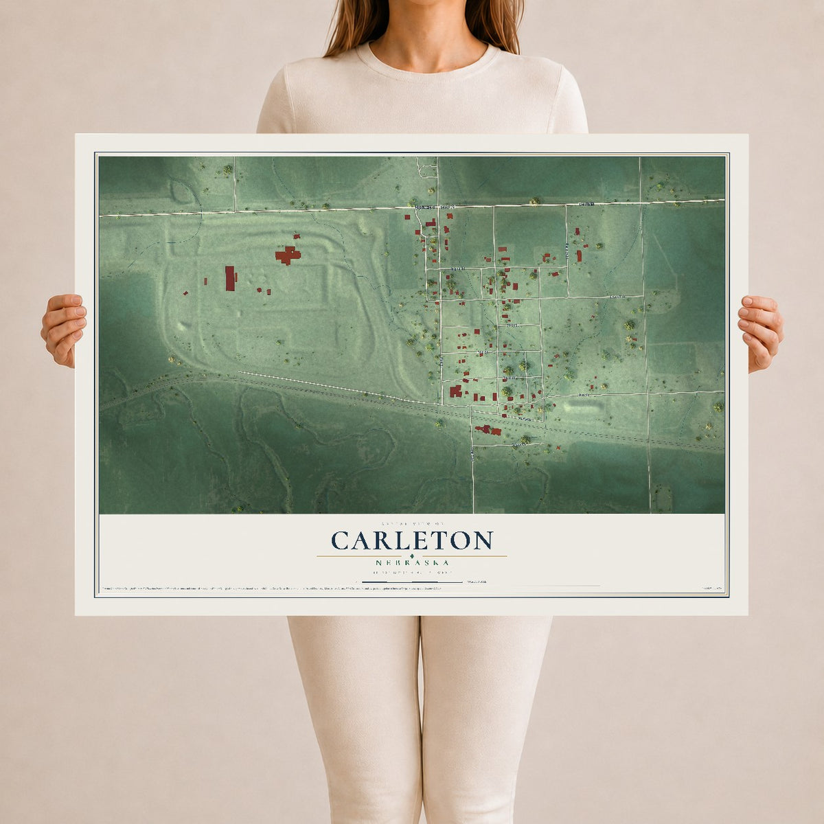 Map of Carleton, Nebraska, 24 x 36 inch unframed archival matte print