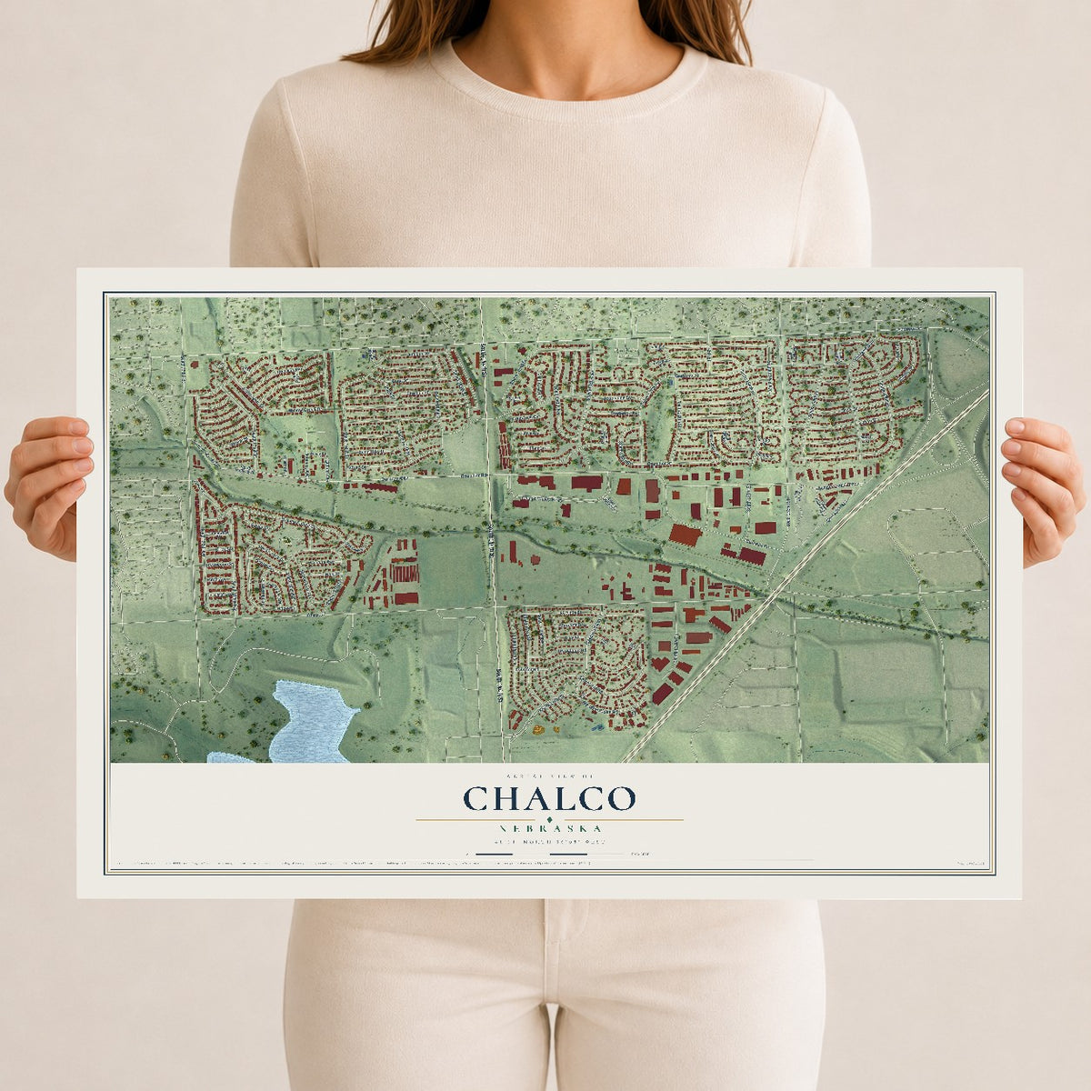 Map of Chalco, Nebraska, 12 x 18 inch unframed archival matte print