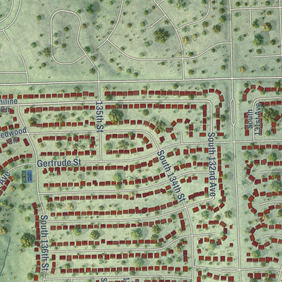 Close-up of the map of Chalco, Nebraska print showing street and building detail