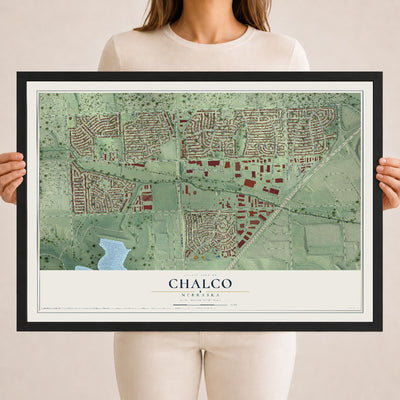 Map of Chalco, Nebraska, 18 x 24 inch print in a black wood frame