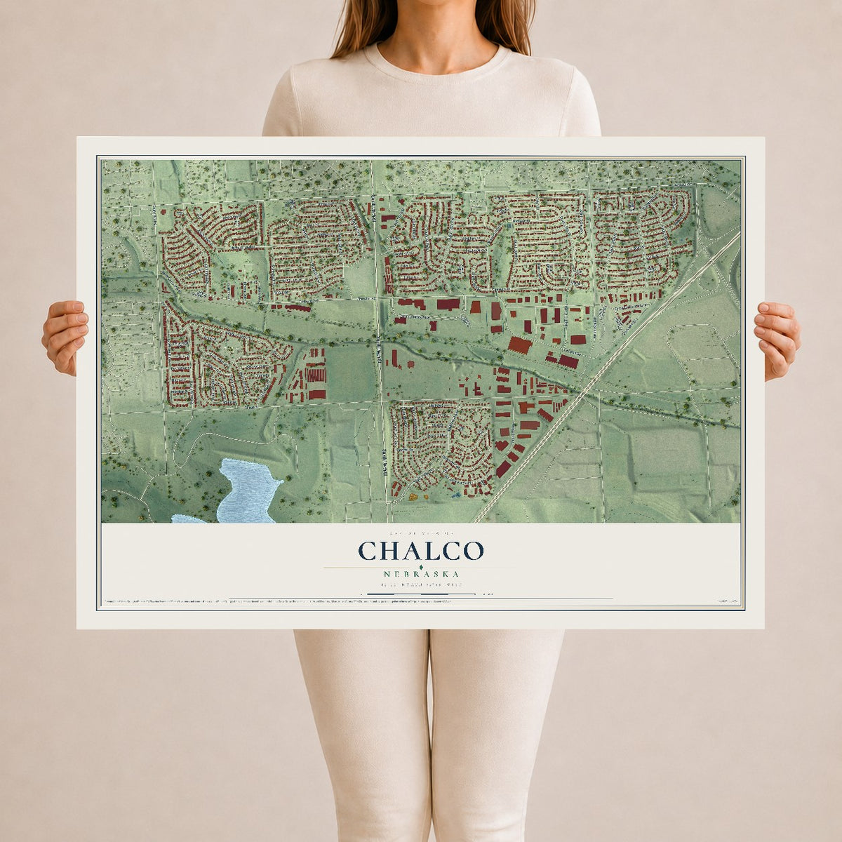 Map of Chalco, Nebraska, 24 x 36 inch unframed archival matte print