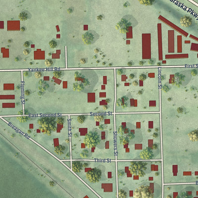 Close-up of the map of Cheney, Nebraska print showing street and building detail