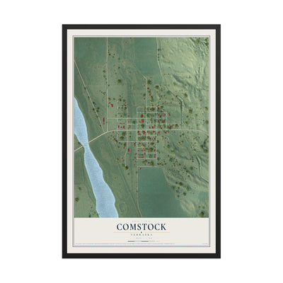 Map of Comstock, Nebraska, 12 x 18 inch print in a black wood frame