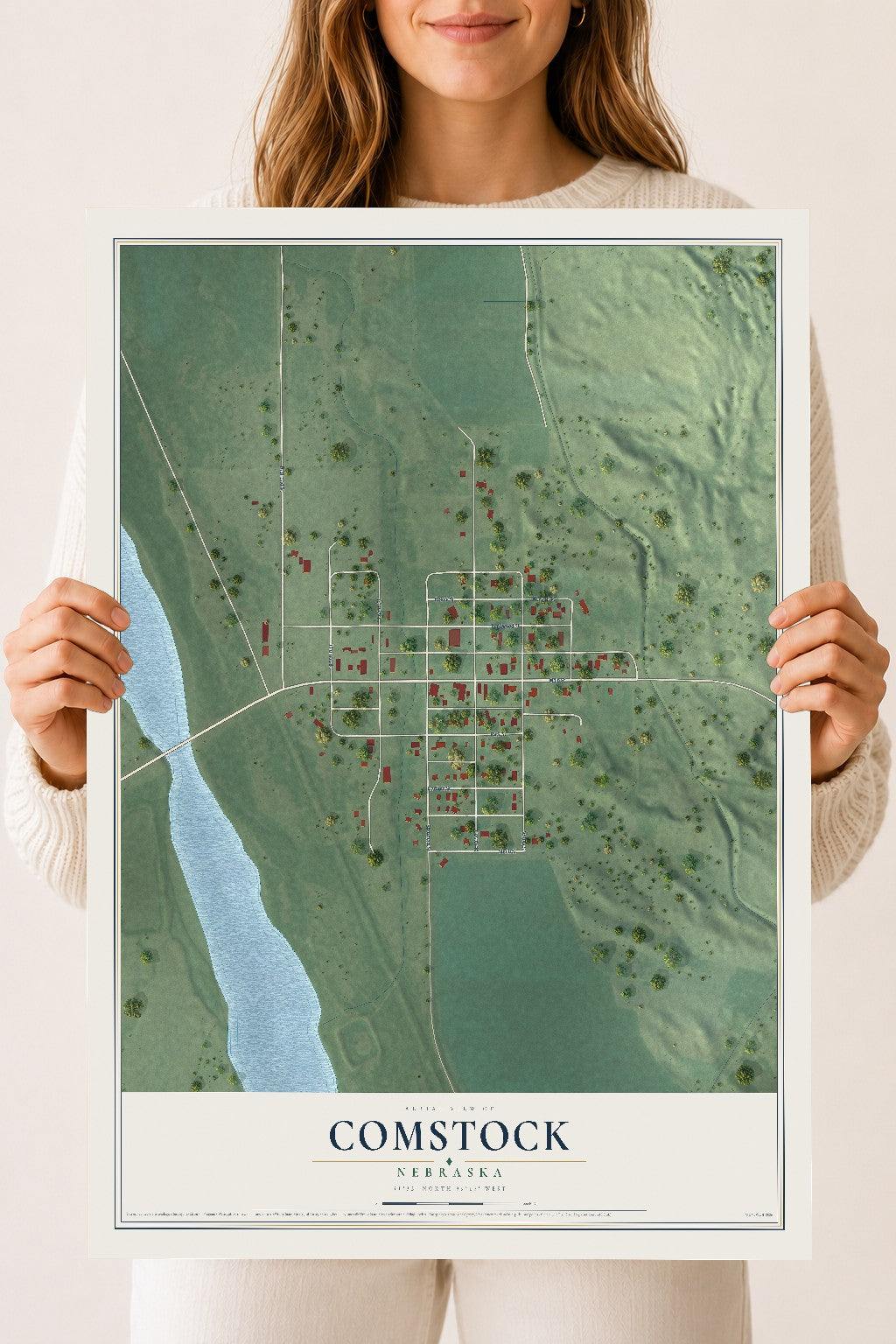 Map of Comstock, Nebraska, 18 x 24 inch unframed archival matte print