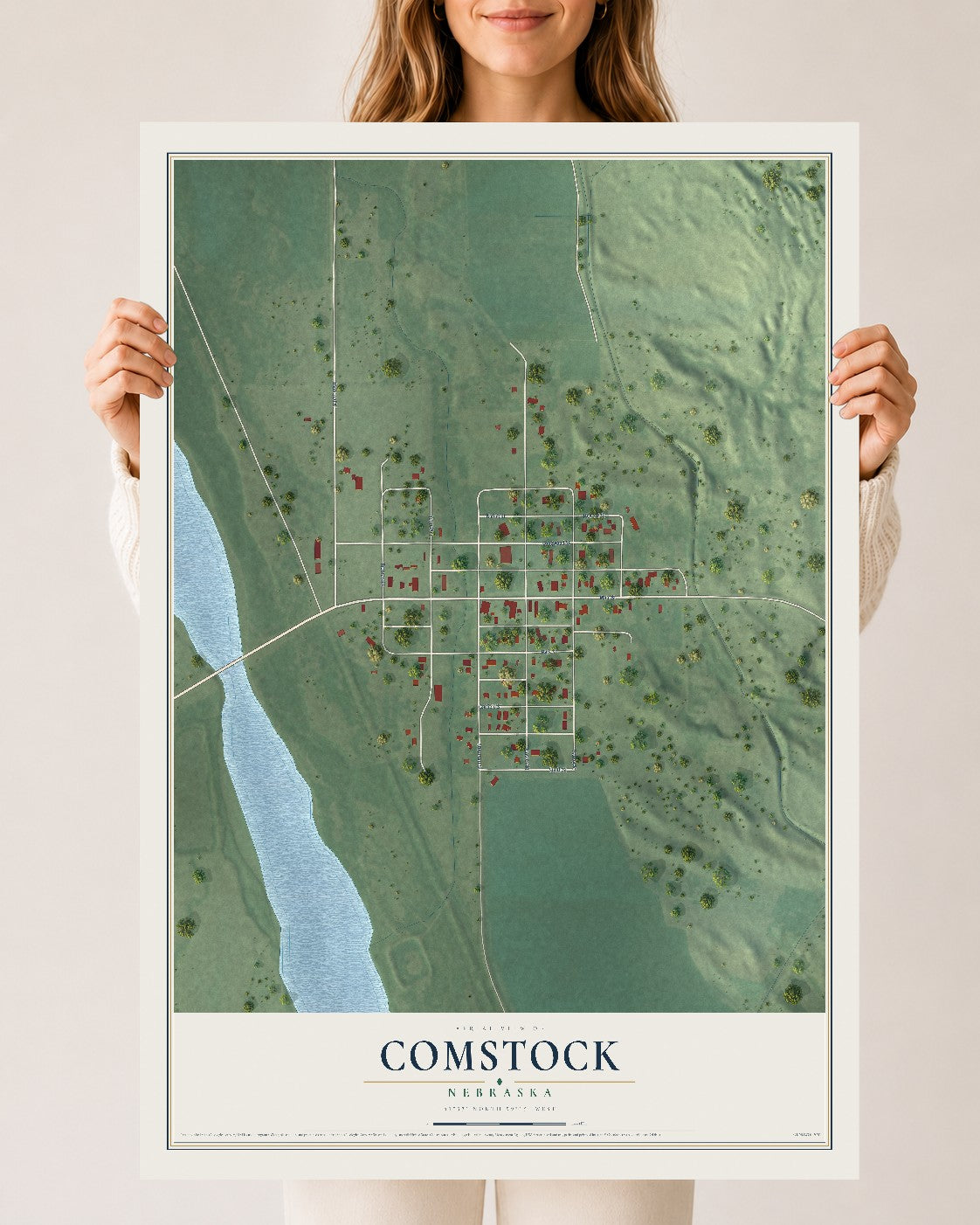 Map of Comstock, Nebraska, 24 x 36 inch unframed archival matte print