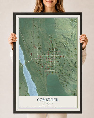 Map of Comstock, Nebraska, 24 x 36 inch print in a black wood frame