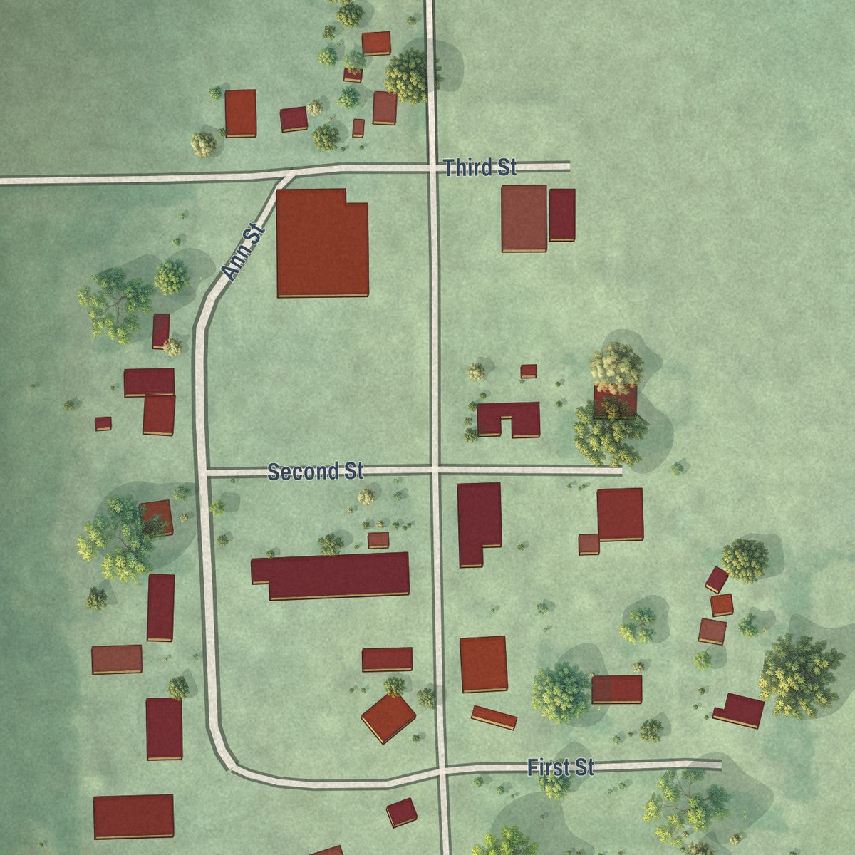 Close-up of the map of Cornlea, Nebraska print showing street and building detail