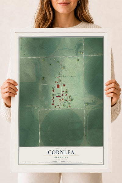 Map of Cornlea, Nebraska, 18 x 24 inch print in a white wood frame