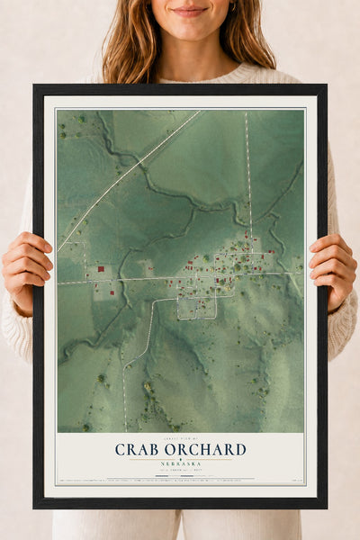 Map of Crab Orchard, Nebraska, 18 x 24 inch print in a black wood frame
