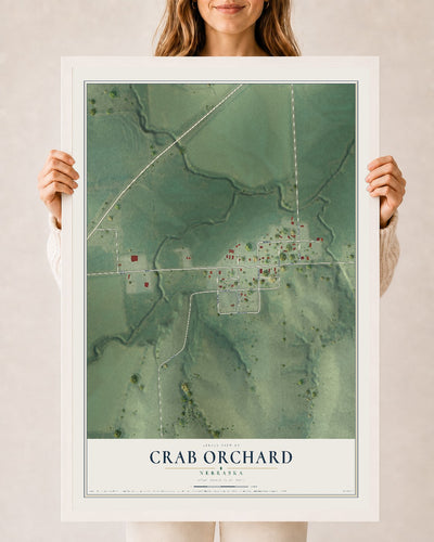Map of Crab Orchard, Nebraska, 24 x 36 inch print in a white wood frame