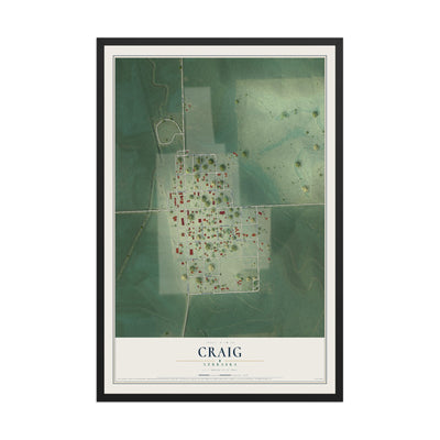 Map of Craig, Nebraska, 12 x 18 inch print in a black wood frame