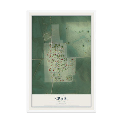 Map of Craig, Nebraska, 12 x 18 inch print in a white wood frame