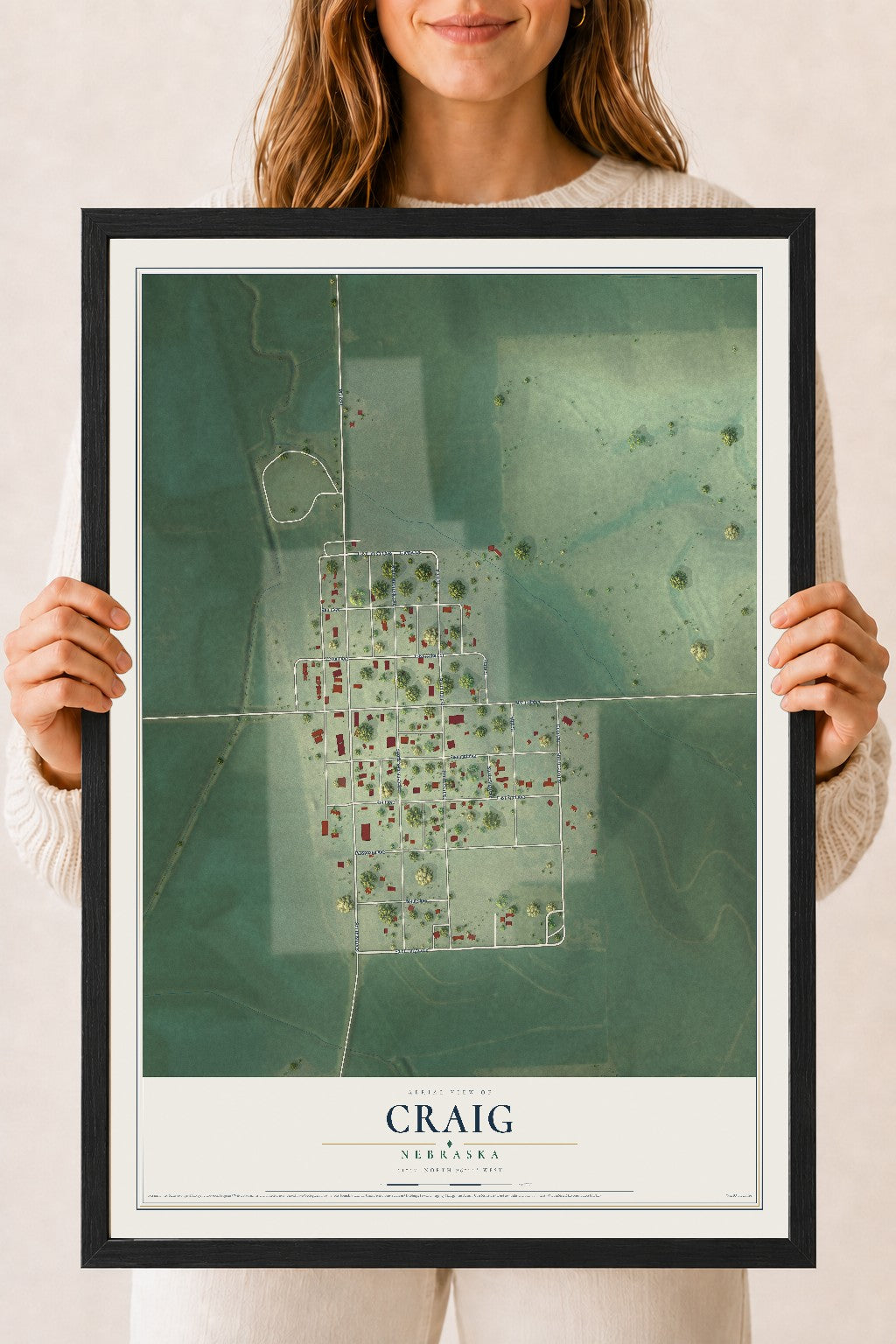 Map of Craig, Nebraska, 18 x 24 inch print in a black wood frame