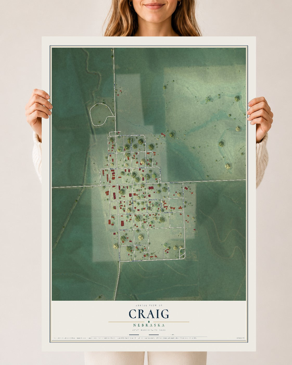 Map of Craig, Nebraska, 24 x 36 inch unframed archival matte print