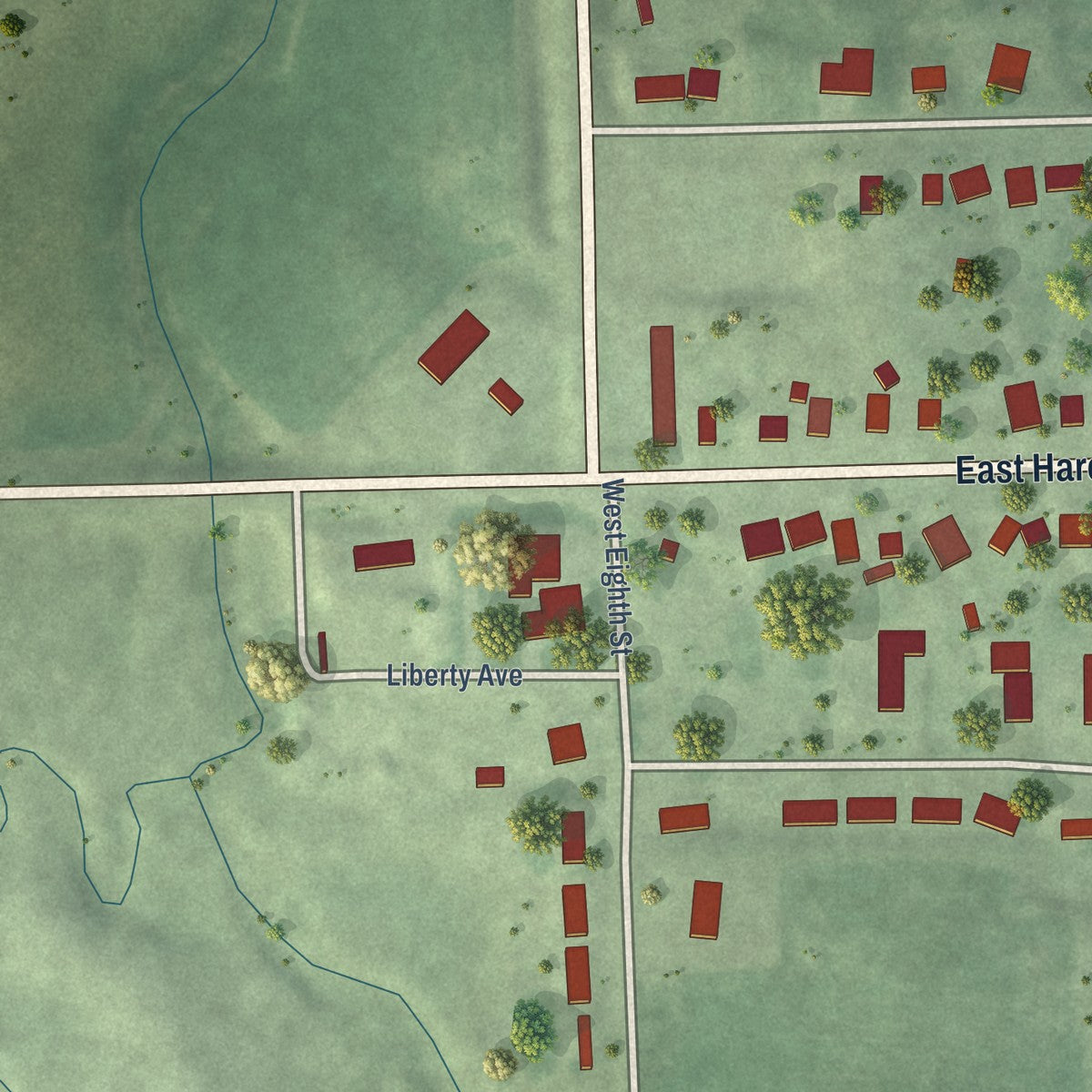 Second close-up of the map of Crofton, Nebraska print showing more streets and buildings
