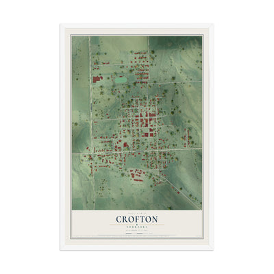 Map of Crofton, Nebraska, 12 x 18 inch print in a white wood frame