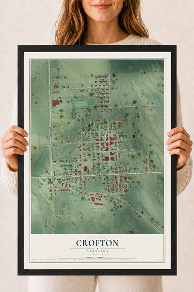 Map of Crofton, Nebraska, 18 x 24 inch print in a black wood frame