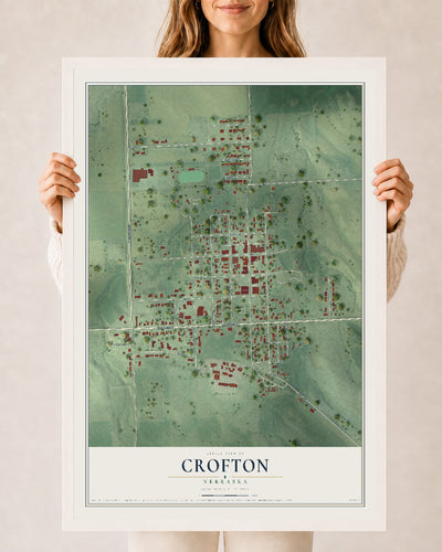 Map of Crofton, Nebraska, 24 x 36 inch print in a white wood frame