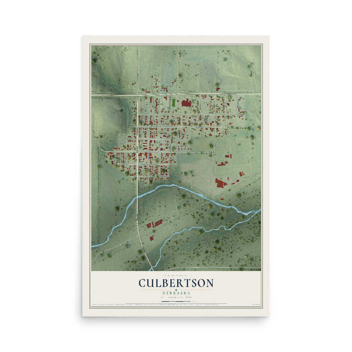 Map of Culbertson, Nebraska, 12 x 18 inch unframed archival matte print