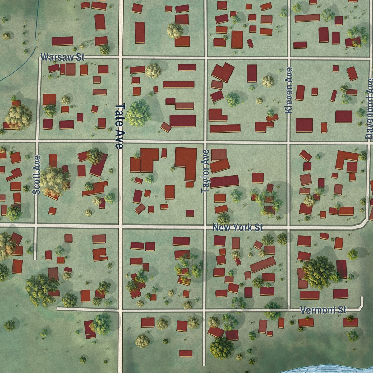 Close-up of the map of Culbertson, Nebraska print showing street and building detail