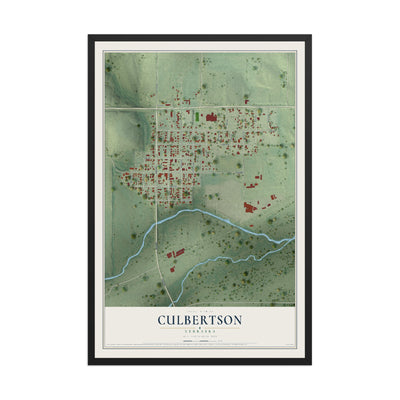 Map of Culbertson, Nebraska, 12 x 18 inch print in a black wood frame