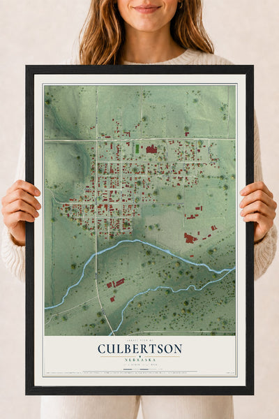 Map of Culbertson, Nebraska, 18 x 24 inch print in a black wood frame