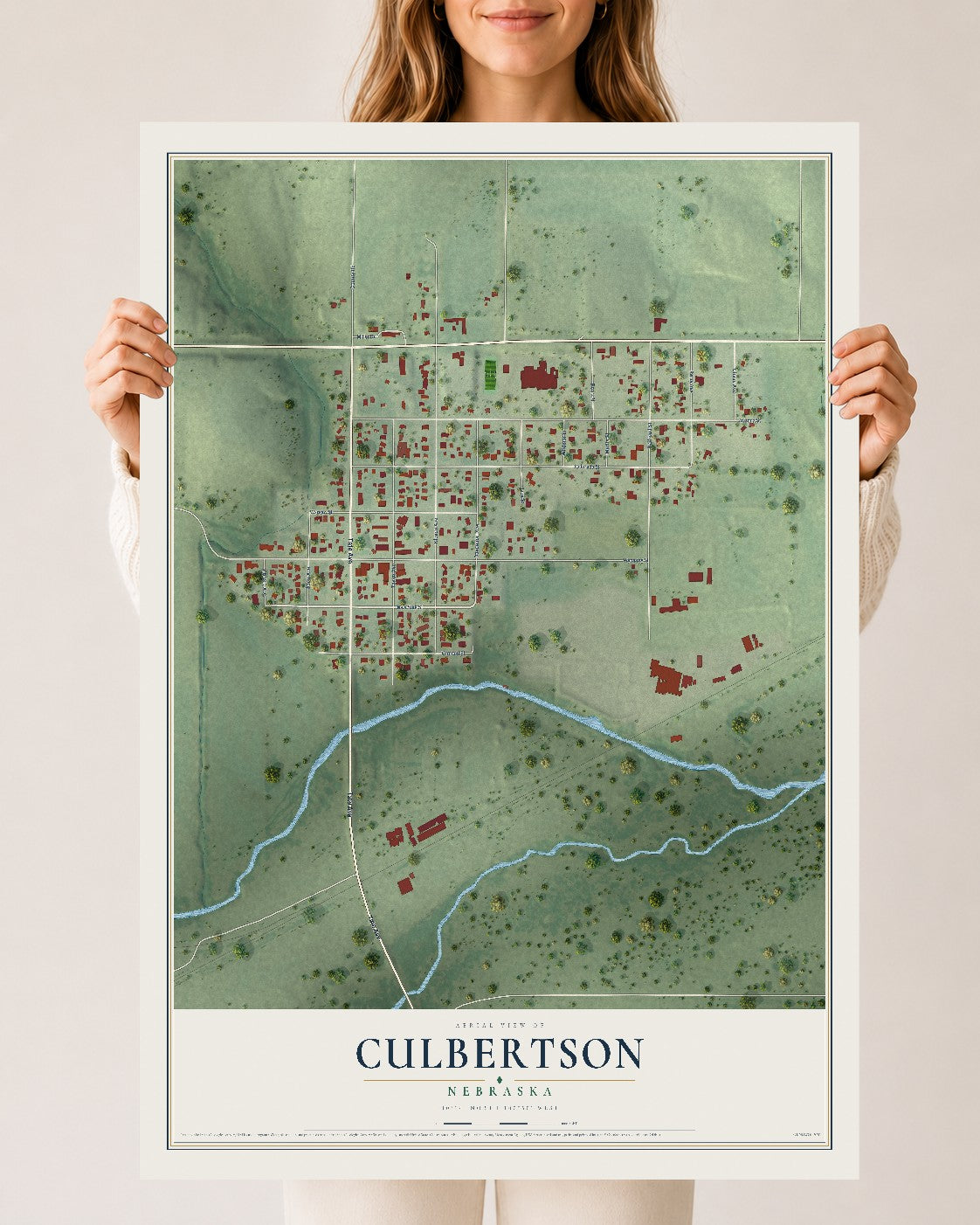 Map of Culbertson, Nebraska, 24 x 36 inch unframed archival matte print